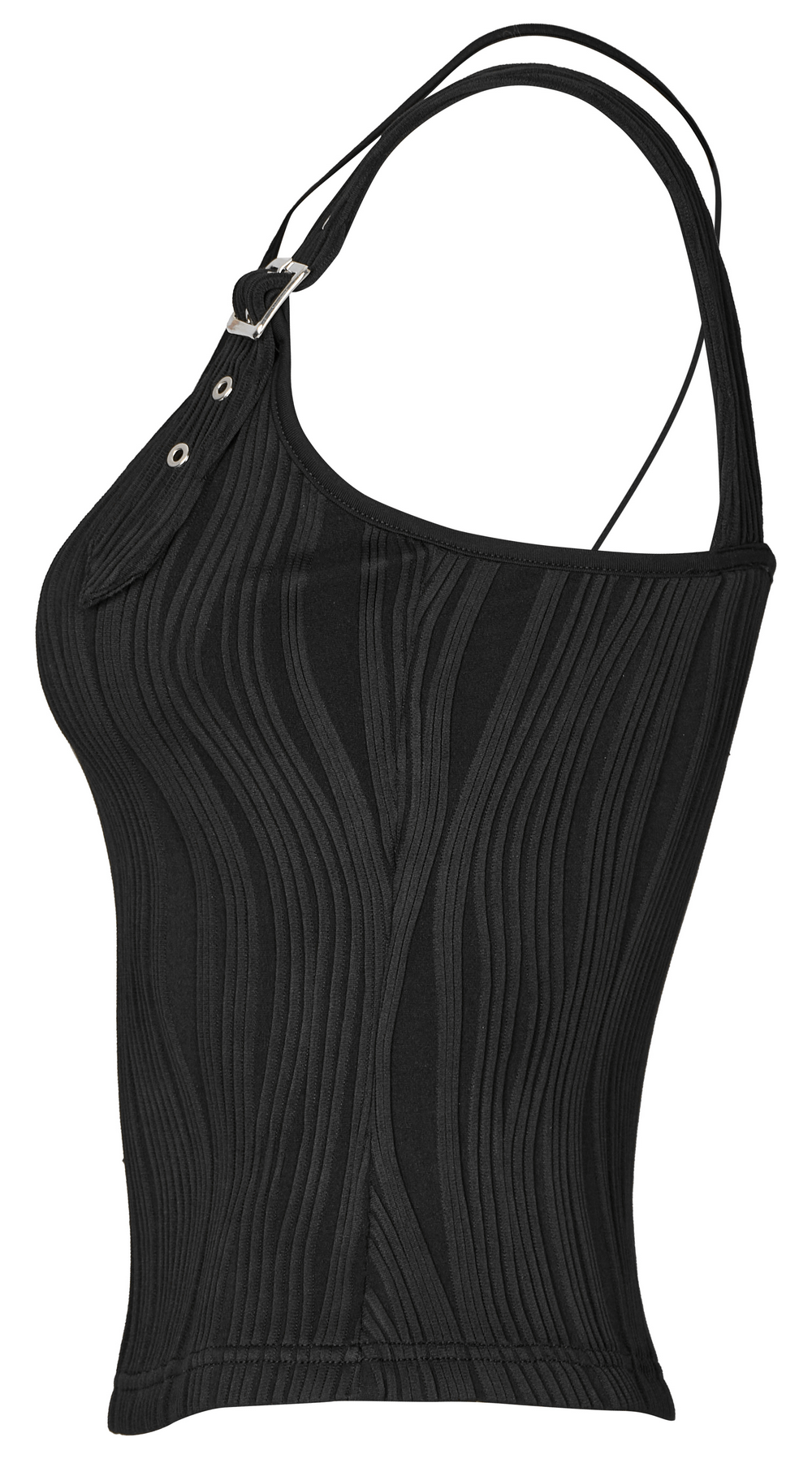 Women Stylish Black One-Shoulder Buckle Tank Top