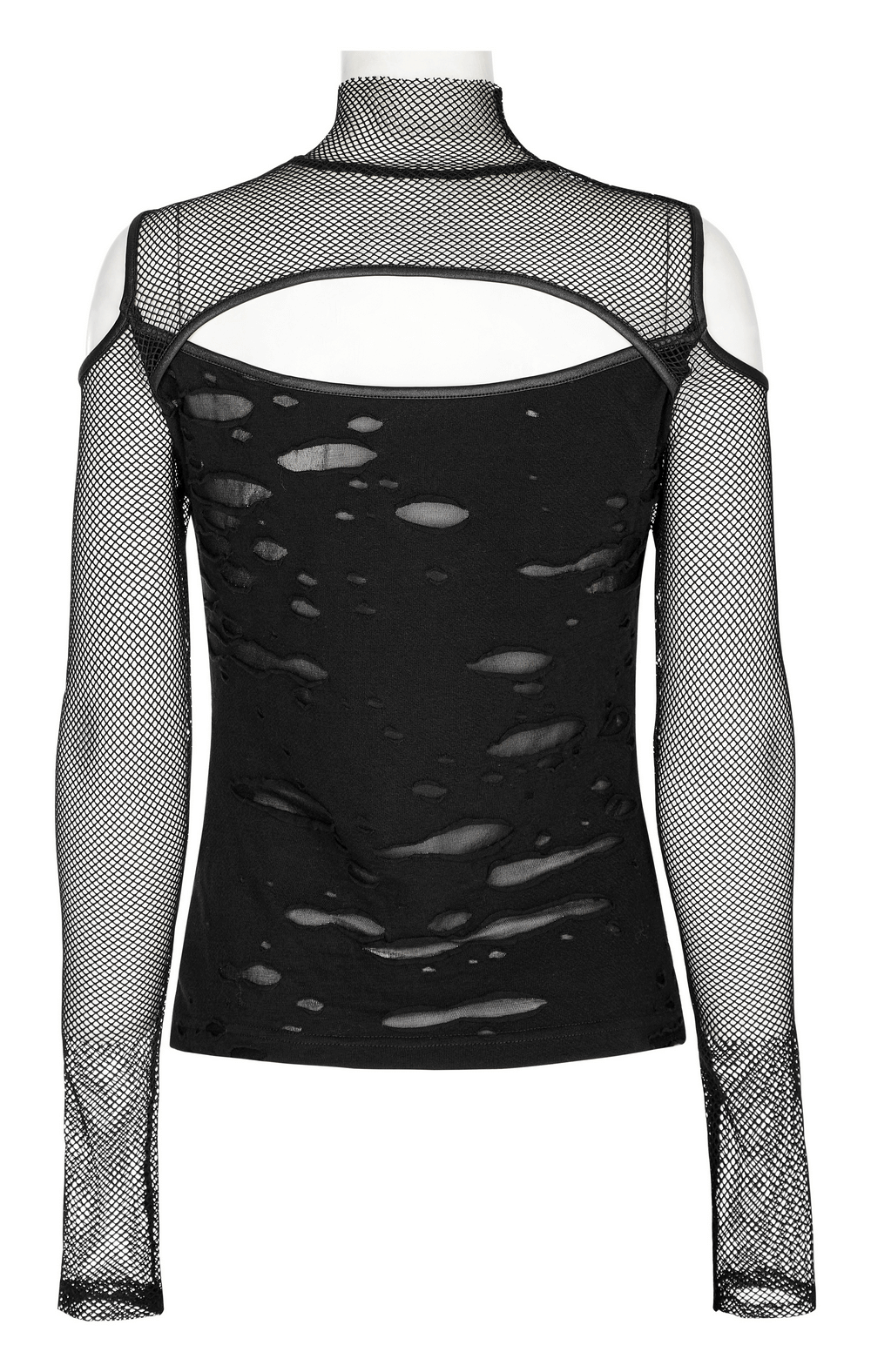 Women's Asymmetrical Punk Mesh Layered Top With Hollow Shoulders - HARD'N'HEAVY