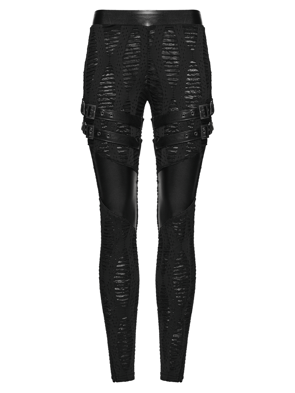 Women's Black Buckled Leggings with Textured Design featuring stylish buckle details and a unique textured pattern.