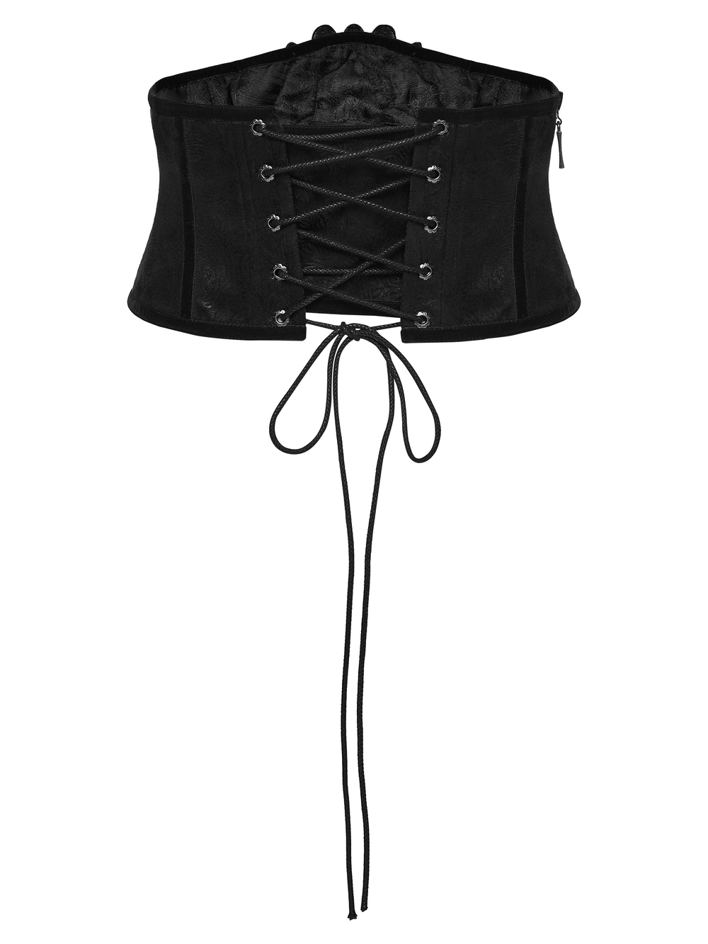 Women's Black Corset Belt with Embroidered Appliques showcasing lace-up design and eco-friendly material.