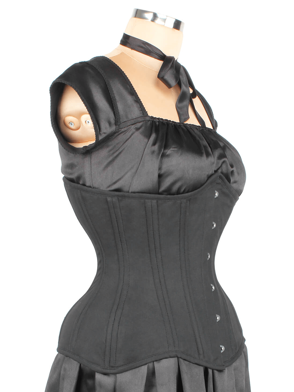 Women's black cotton underbust waist training corset, designed for comfort and a perfect fit.