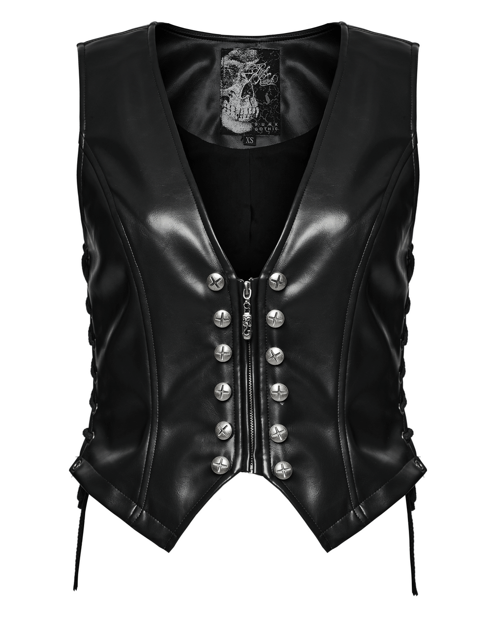 Women's Black Faux Leather Punk Vest Rivets Detail