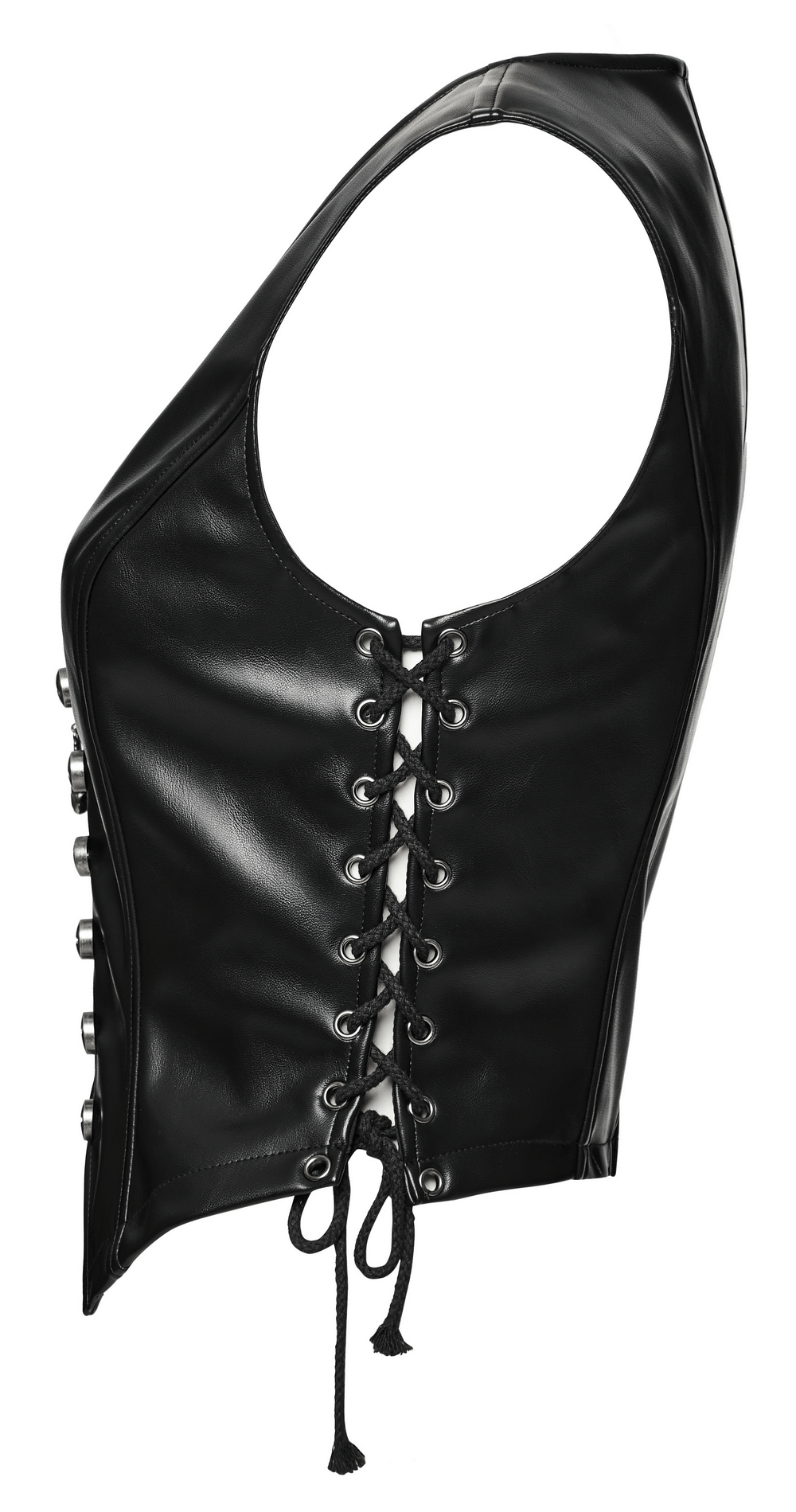 Women's Black Faux Leather Punk Vest Rivets Detail