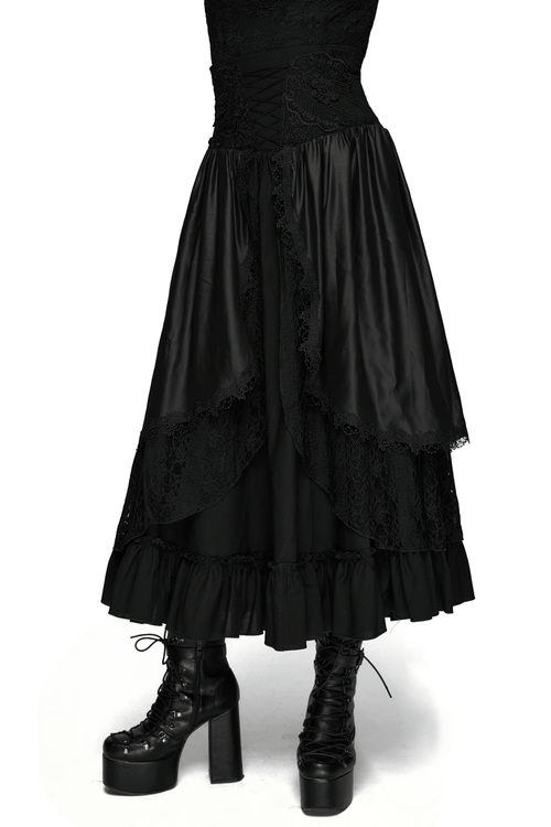 Women's Black Gothic High Waist Layered Maxi Skirt