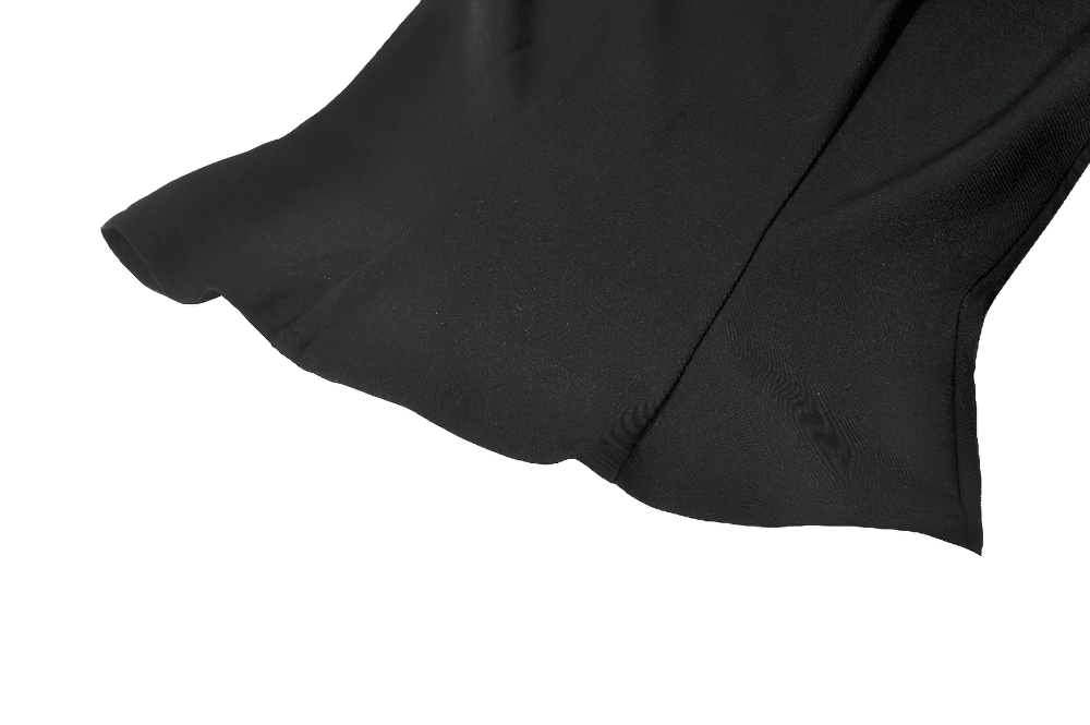 Women's Black Gothic Hooded Zip Top with Cross Pulls sleeveless design, showcasing sleek black fabric and structured paneling.
