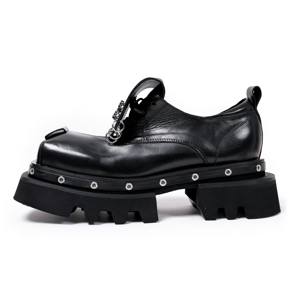 Women's Black Gothic Platform Derby Shoes with Rings