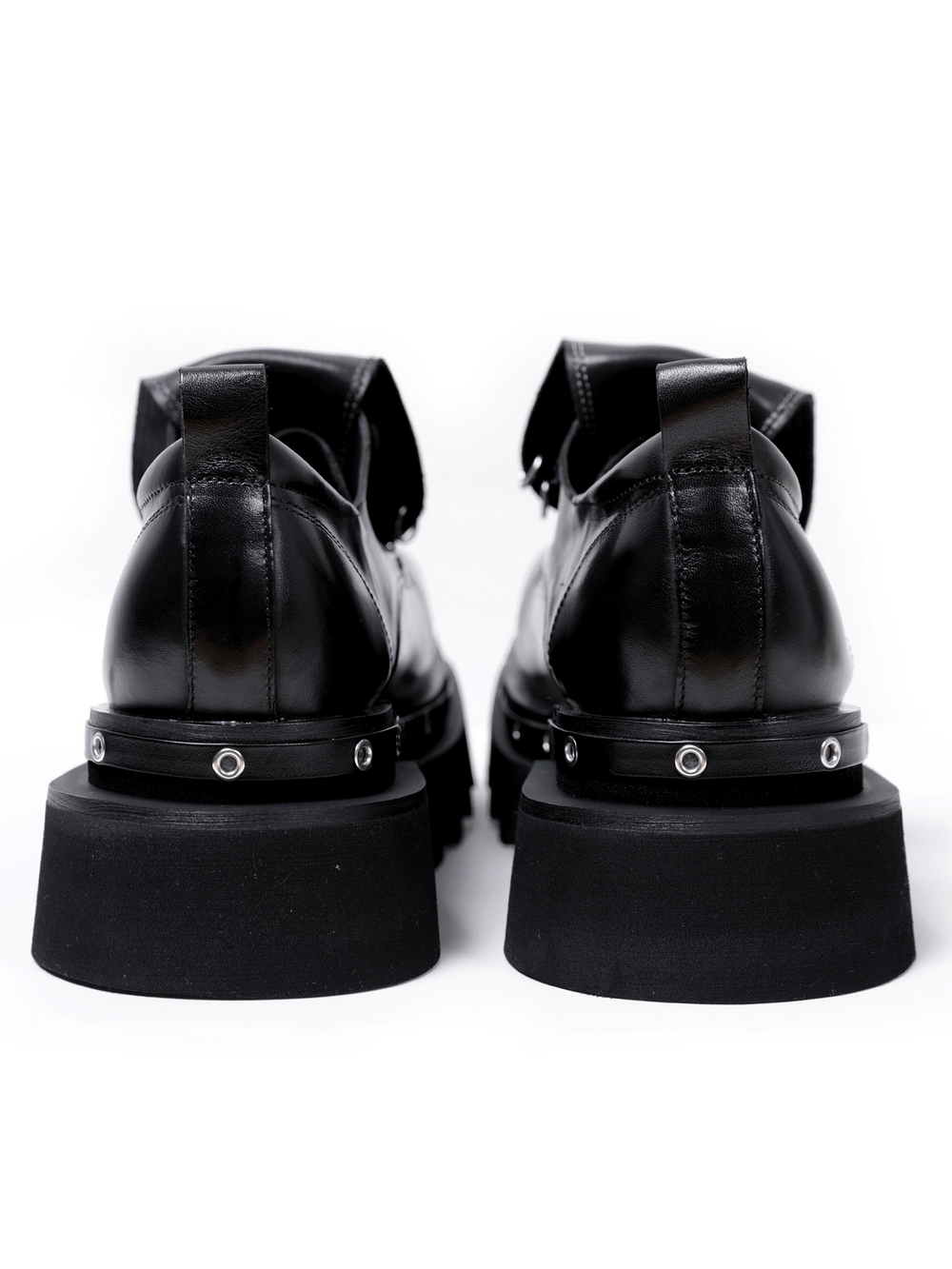 Women's Black Gothic Platform Derby Shoes with Rings