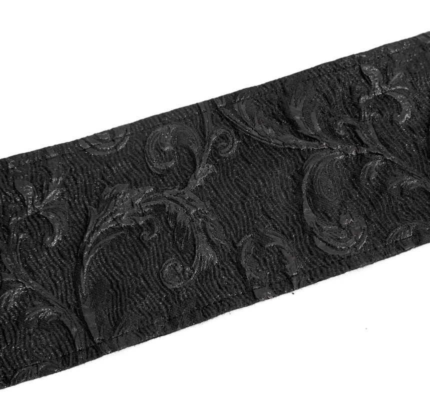 Black lace fabric with intricate floral patterns, perfect for gothic style garments and accessories.