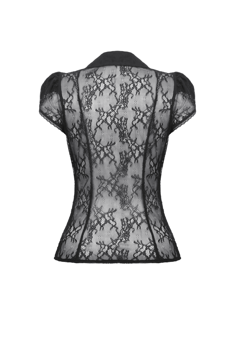 Women's Black Lace Blouse with Puff Short Sleeves