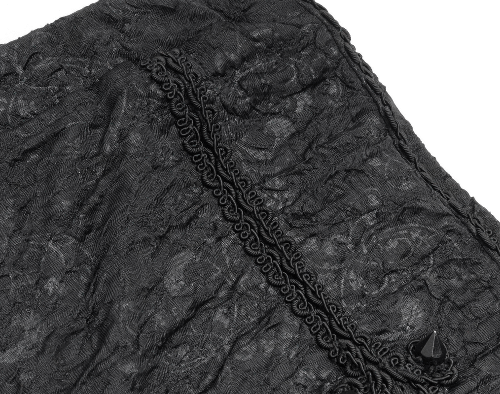 Textured black fabric detail with lace and gothic lace-up design for women's leggings.