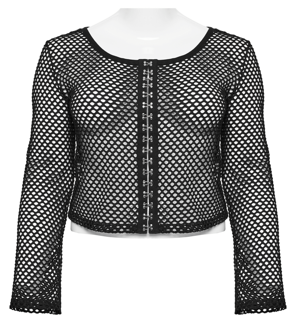Women's Black Mesh Layered Zip Top with Long Sleeves