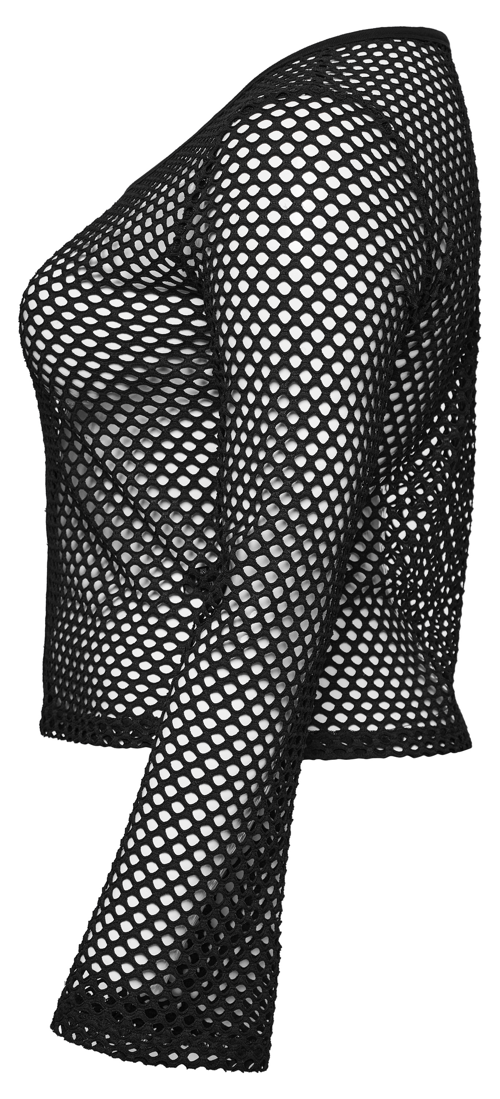 Women's black mesh layered zip top with long sleeves for edgy alternative fashion.