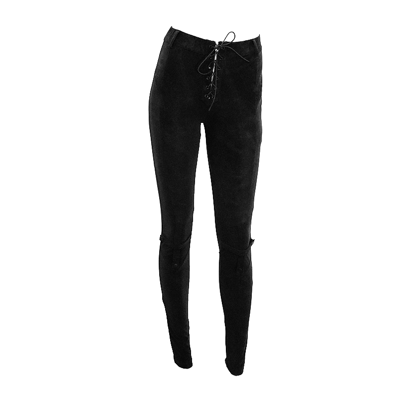 Women's Black Pants with Detachable Waistband and Pockets / Gothic Lace up Skinny Pants - HARD'N'HEAVY