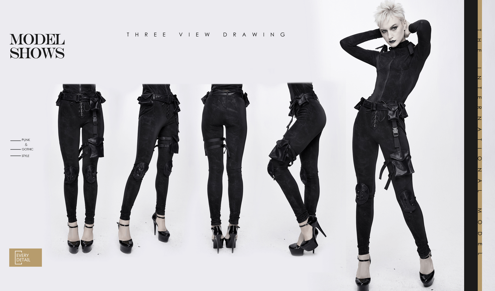 Women's Black Pants with Detachable Waistband and Pockets / Gothic Lace up Skinny Pants - HARD'N'HEAVY