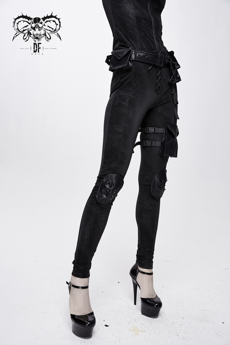 Women's Black Pants with Detachable Waistband and Pockets / Gothic Lace up Skinny Pants - HARD'N'HEAVY