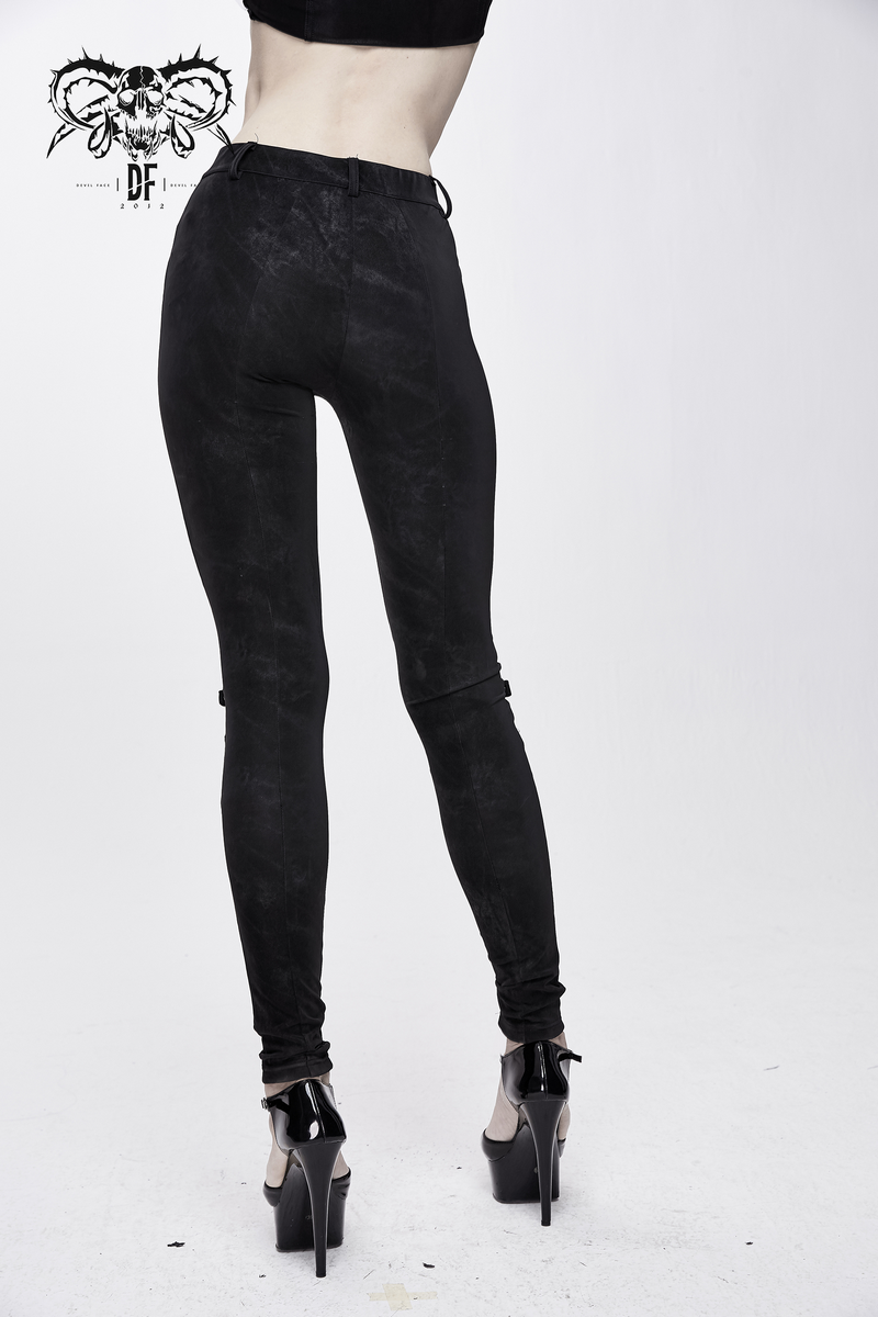 Women's Black Pants with Detachable Waistband and Pockets / Gothic Lace up Skinny Pants - HARD'N'HEAVY