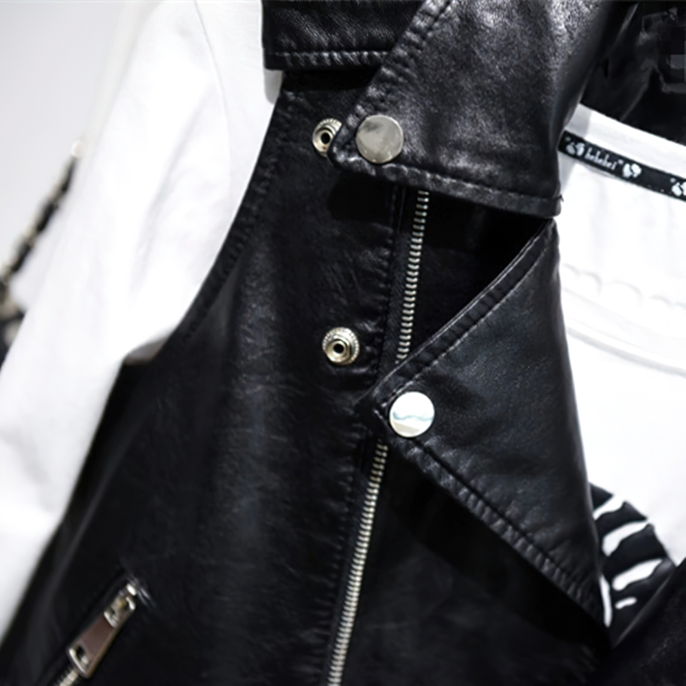 Women's Black PU Leather Zipper Vest / Fashion Female Short Slim Vests in Punk Style - HARD'N'HEAVY