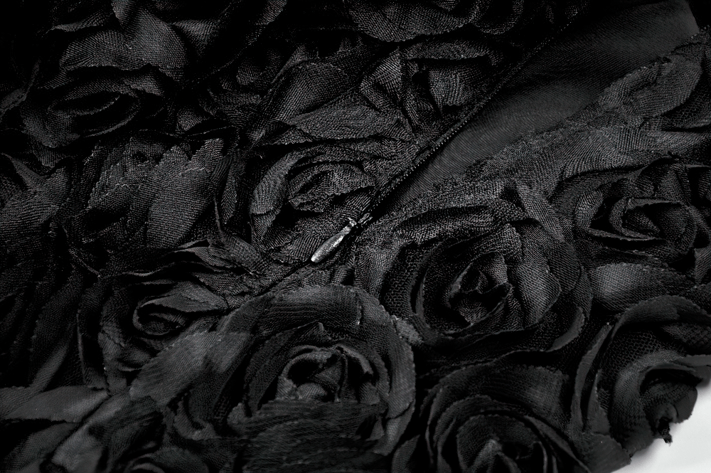 Women's Black Rose Textured Lace Trim Gothic Shorts with raised black rose appliques and floral texture.