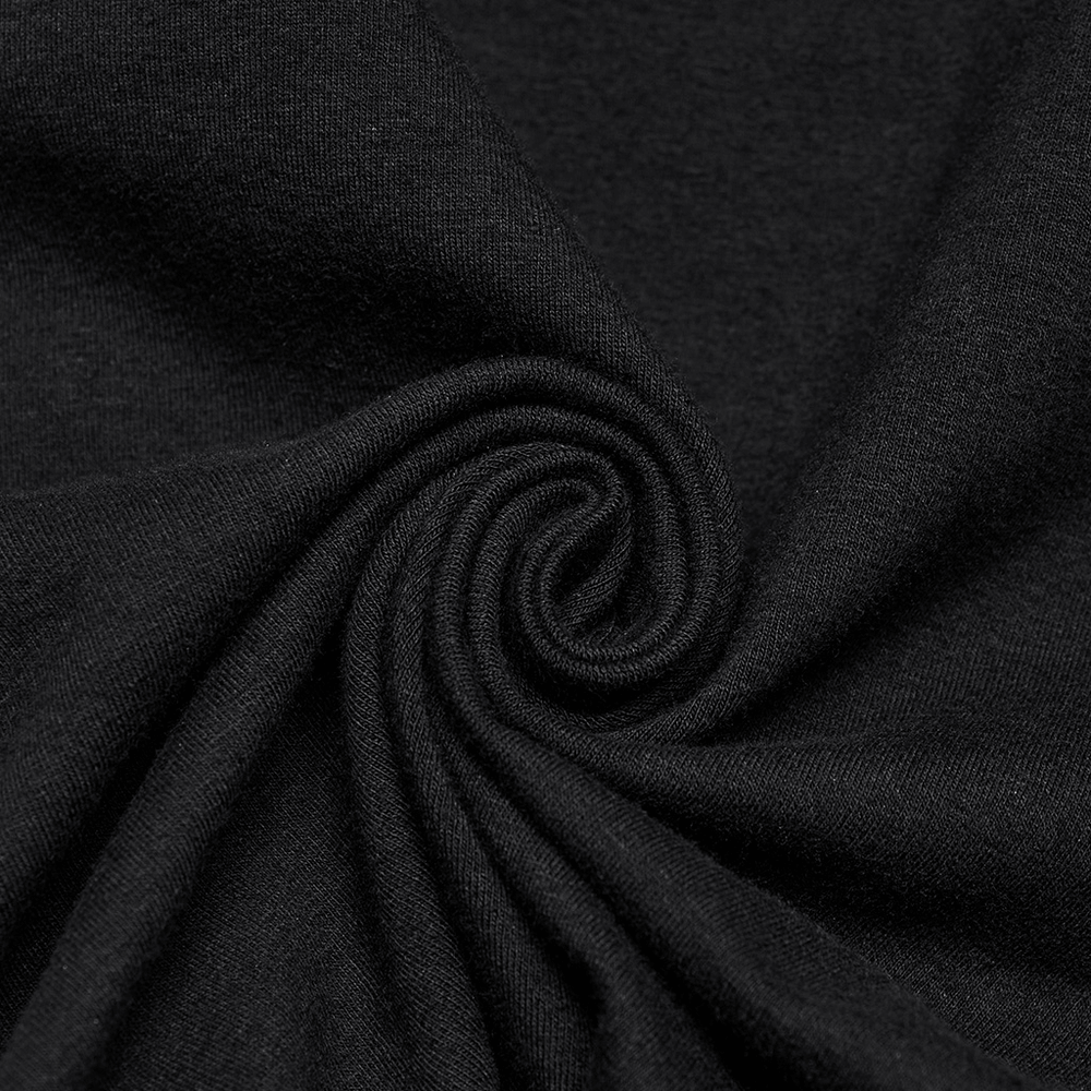 Close-up of soft black micro elastic fabric swirling, perfect for Gothic-style flare pants.