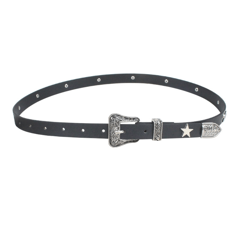 Women's Black Thin Belt With Metal Stars / Amazing Design Jeans Belt - HARD'N'HEAVY