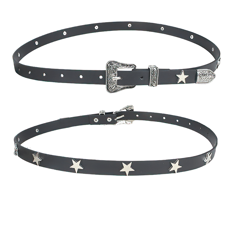 Women's Black Thin Belt With Metal Stars / Amazing Design Jeans Belt - HARD'N'HEAVY