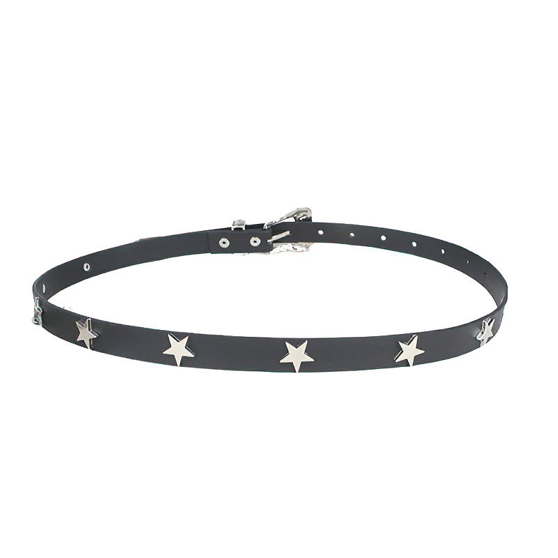 Women's Black Thin Belt With Metal Stars / Amazing Design Jeans Belt - HARD'N'HEAVY