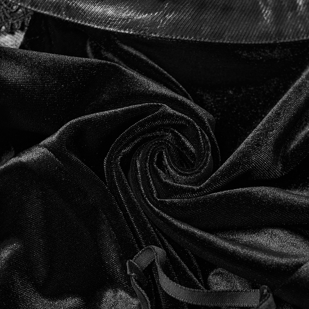 Women's Black Velvet Blouse with Lace Up Back Detail fabric close-up showing luxurious texture