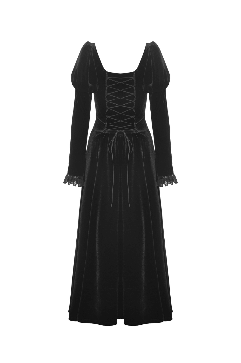 Women's Black Velvet Gothic High-Low Lace Hem Dress