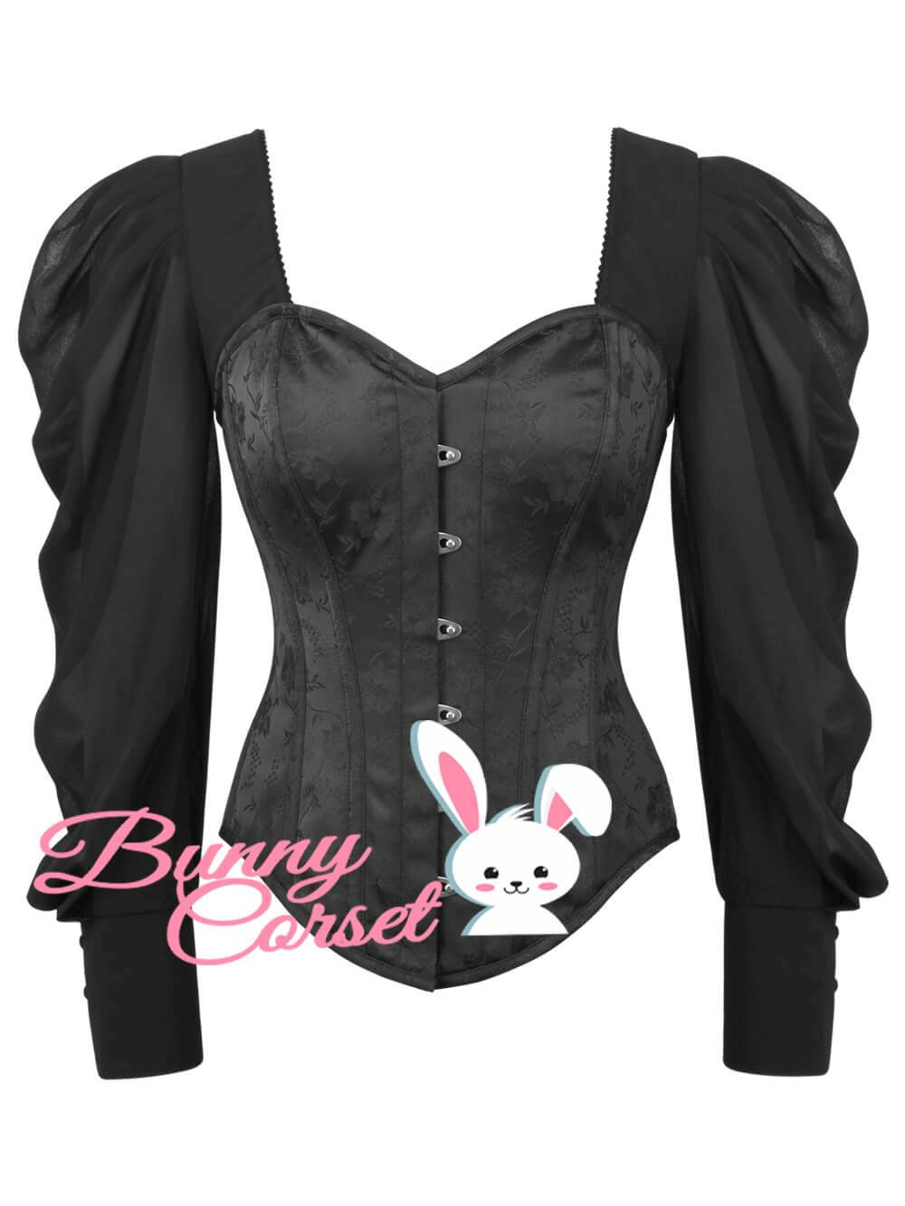 Stylish women's brocade corset top with puff sleeves and lacing for a chic look.