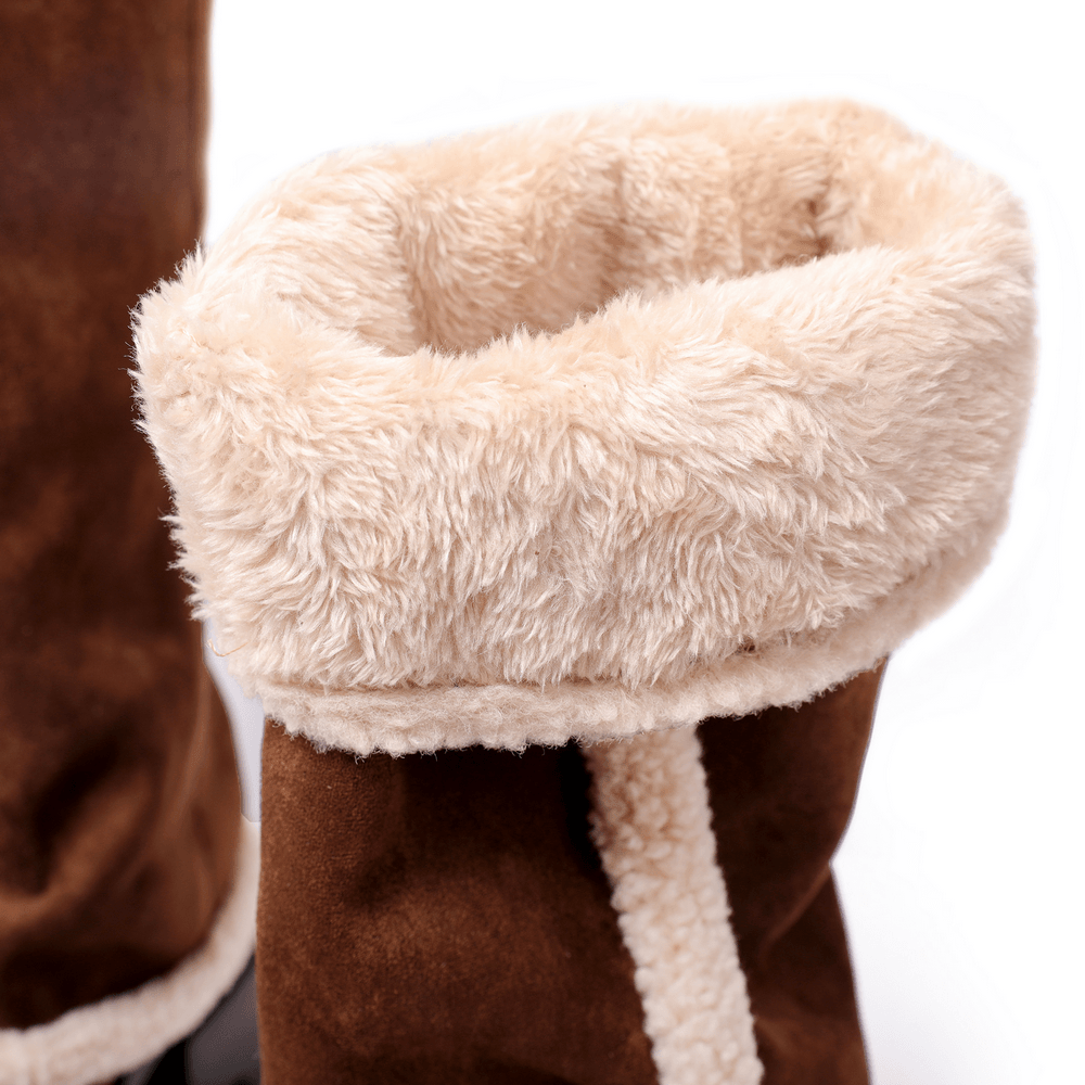 Women's Brown Chunky Platform Boots With Faux Fur Trim, knee-high winter boots with sherpa lining and chunky lug sole