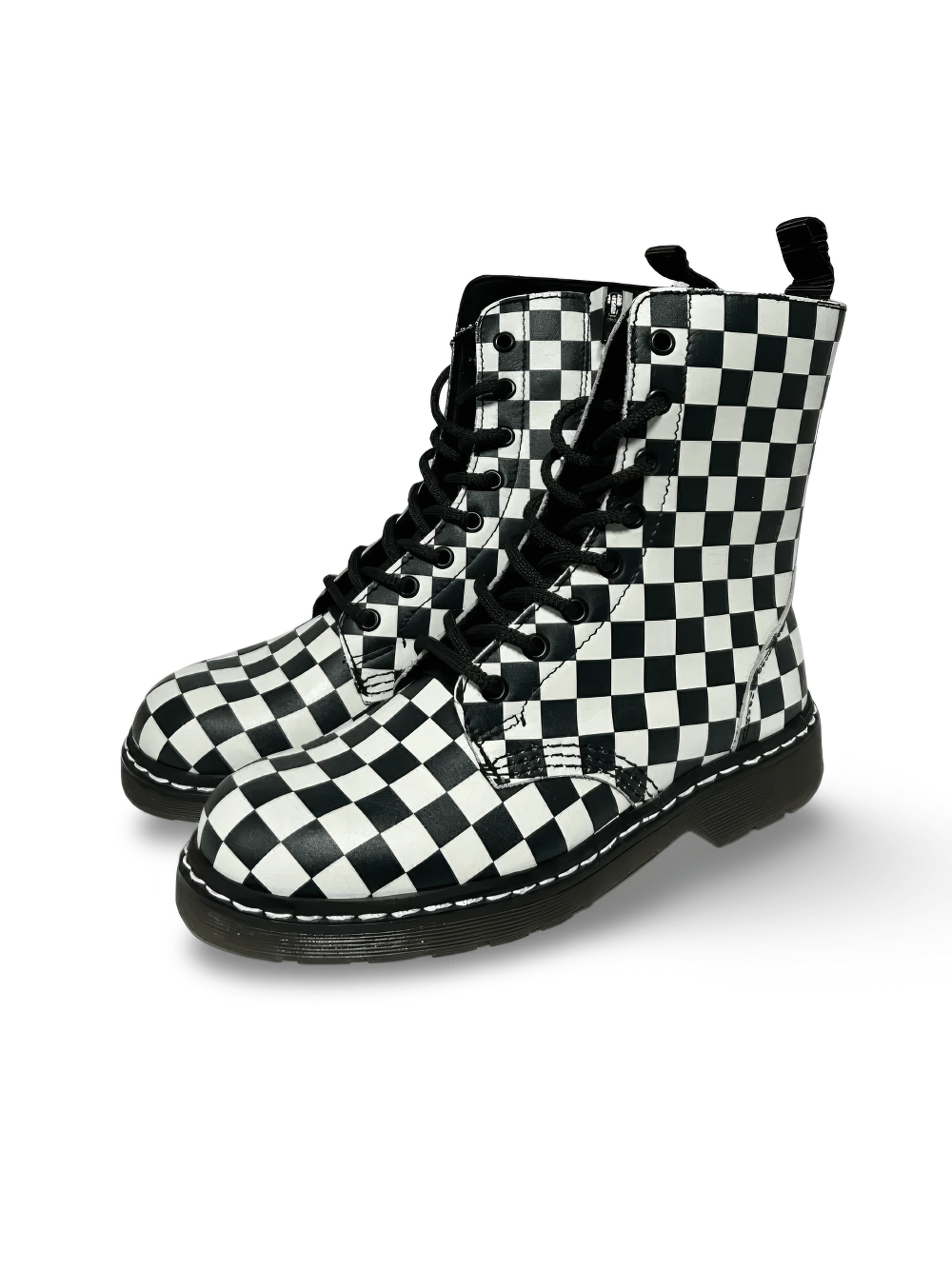 Women's Chessboard Pattern Leather Ankle Boots