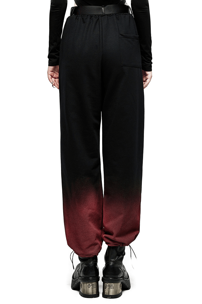 Women's Chic Black Red Gradient Wide-Leg Pants with Belt - HARD'N'HEAVY
