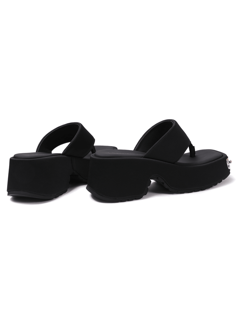 Women's Chunky Platform Thong Sandals with Jeweled Toe Trim, black slip-on sandals with chunky platform soles