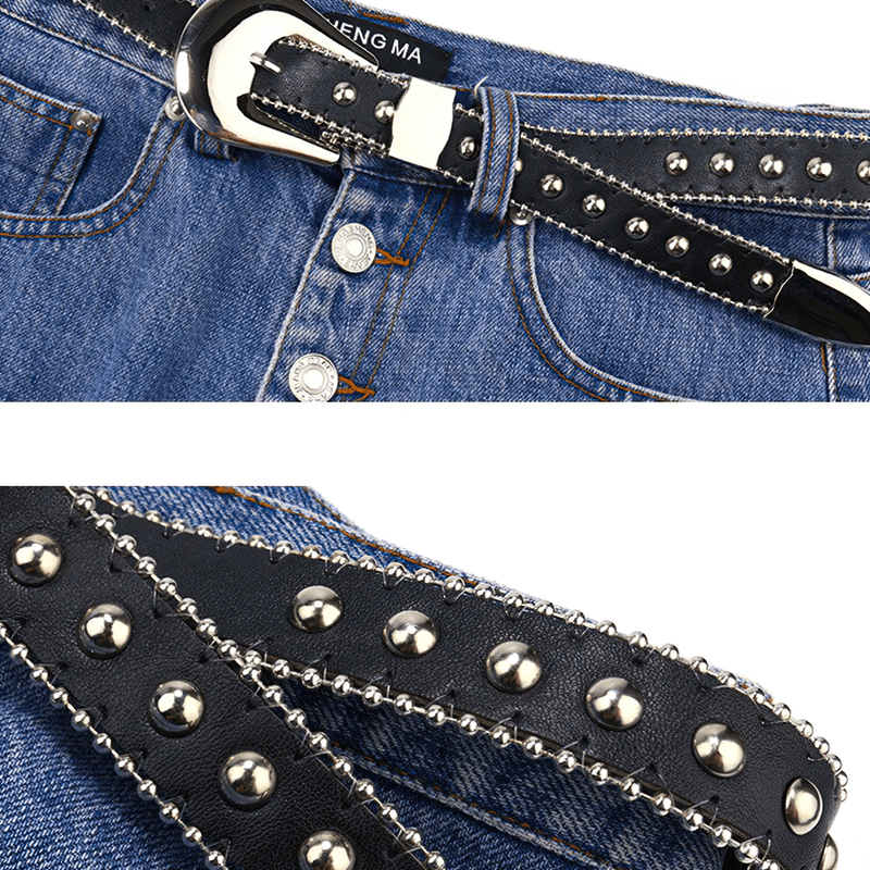 Women's Circular Rivets Belt With Simple Buckle / Punk Stylish Accessories - HARD'N'HEAVY