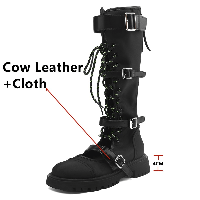 Women's Cross-Tied Lace-Up Mid-Calf Boots / Genuine Leather Shoes With Zipper Back - HARD'N'HEAVY