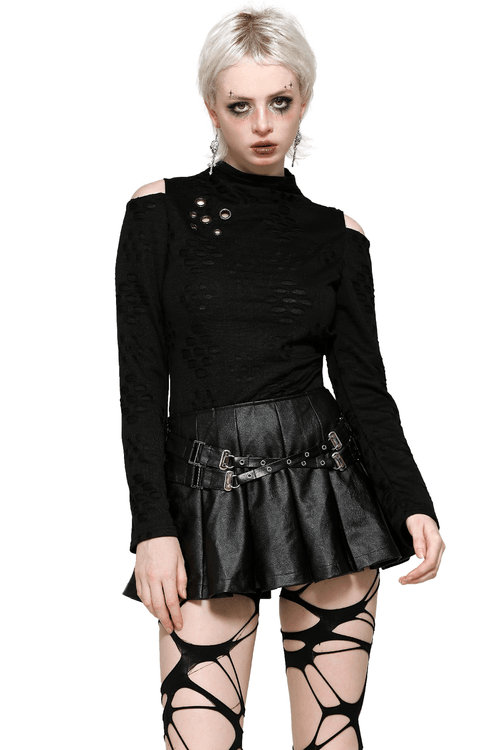 Damen Langarmshirt mit Ausschnitten und Metallnieten