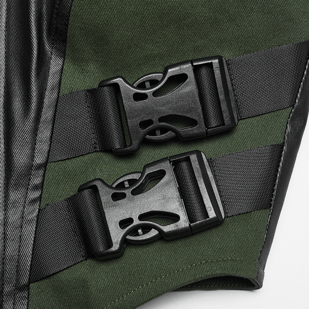 Close-up of Women's Cyberpunk Buckle Bustier Corset Crop Top showing durable black waist buckles for edgy design.