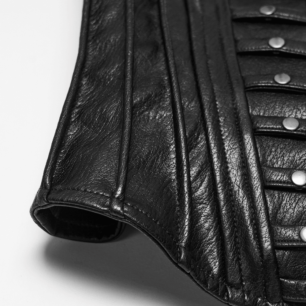 Women's Cyberpunk Faux Leather Underbust Corset with zipper, snap details and lace-up back for edgy waist shaping