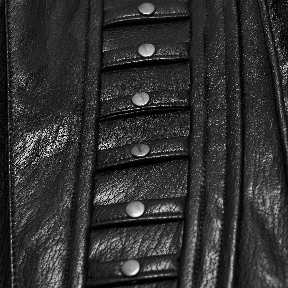 Women's Cyberpunk Faux Leather Underbust Corset in black PU with zipper, snaps, and lace-up back for bold clubwear styling.