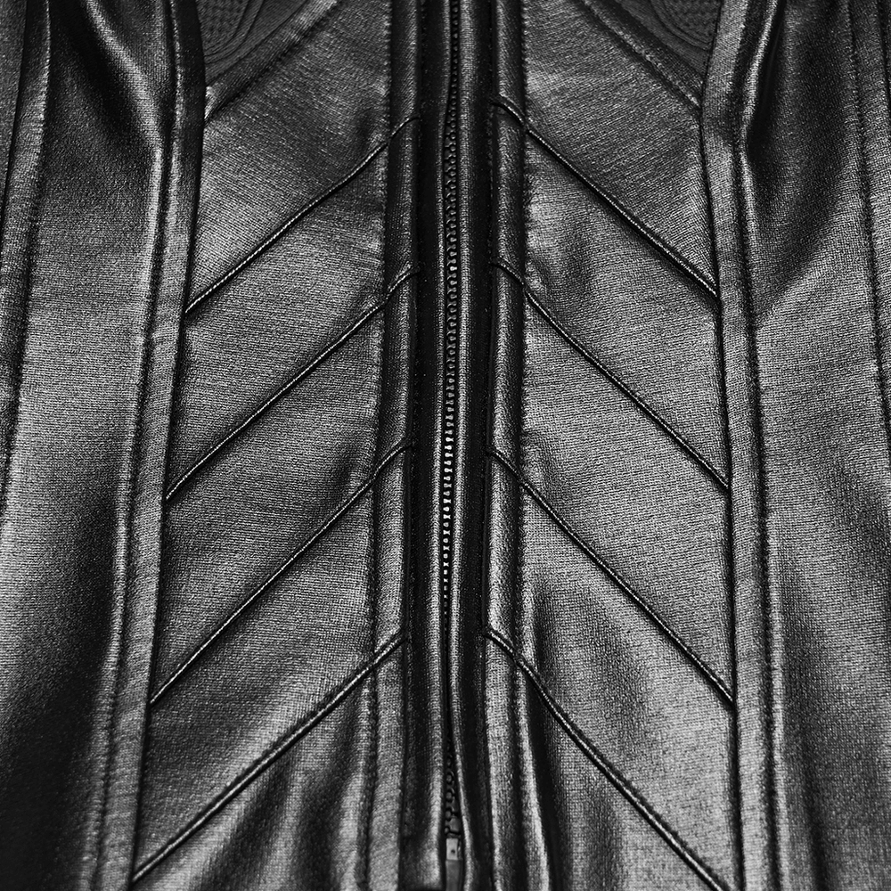 Women's Cyberpunk Rubberized Knit Moto Jacket with textured surface and zipper details.
