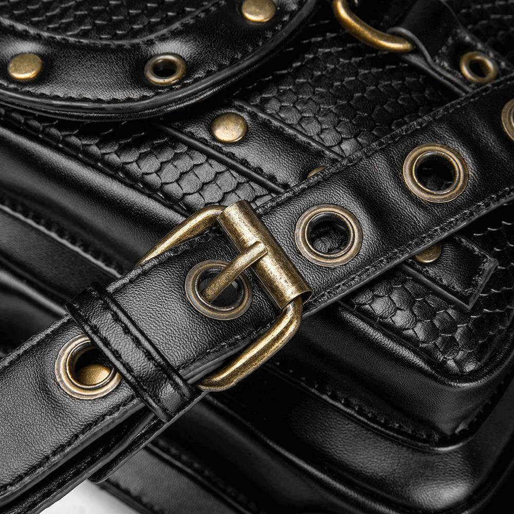 Women's Diagonal Waist Bag With Leather Straps / Punk Zipper Pockets Shoulder Bags - HARD'N'HEAVY