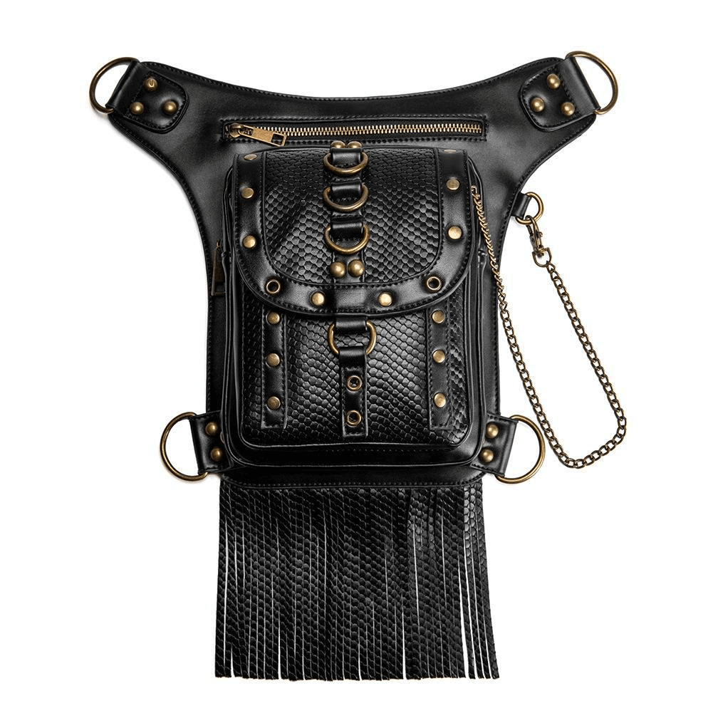 Women's Diagonal Waist Bag With Leather Straps / Punk Zipper Pockets Shoulder Bags - HARD'N'HEAVY