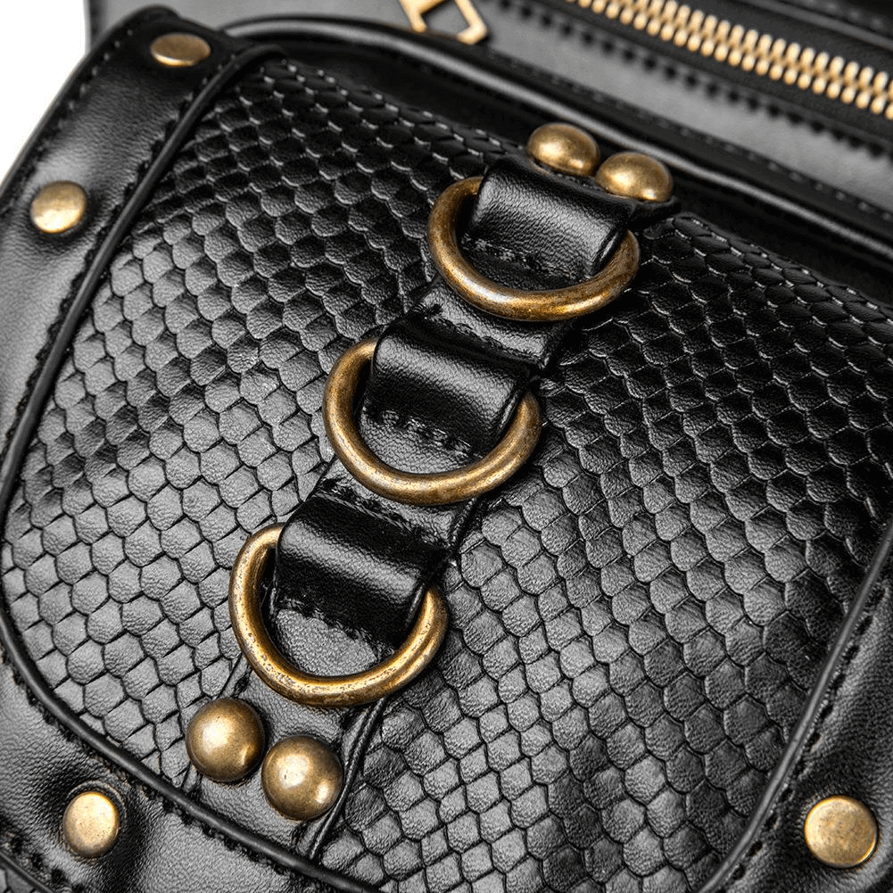 Women's Diagonal Waist Bag With Leather Straps / Punk Zipper Pockets Shoulder Bags - HARD'N'HEAVY