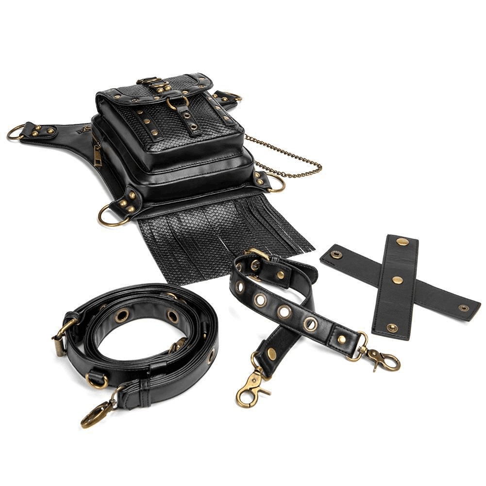 Women's Diagonal Waist Bag With Leather Straps / Punk Zipper Pockets Shoulder Bags - HARD'N'HEAVY