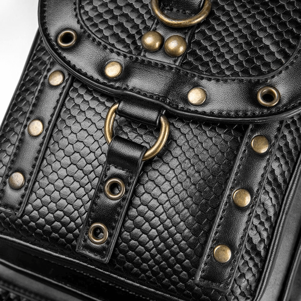 Women's Diagonal Waist Bag With Leather Straps / Punk Zipper Pockets Shoulder Bags - HARD'N'HEAVY