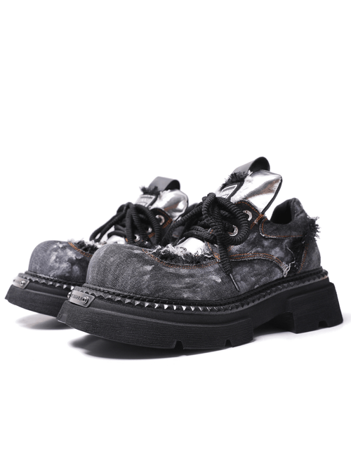 Chaussures à plateforme en denim effet usé pour femme avec languettes argentées