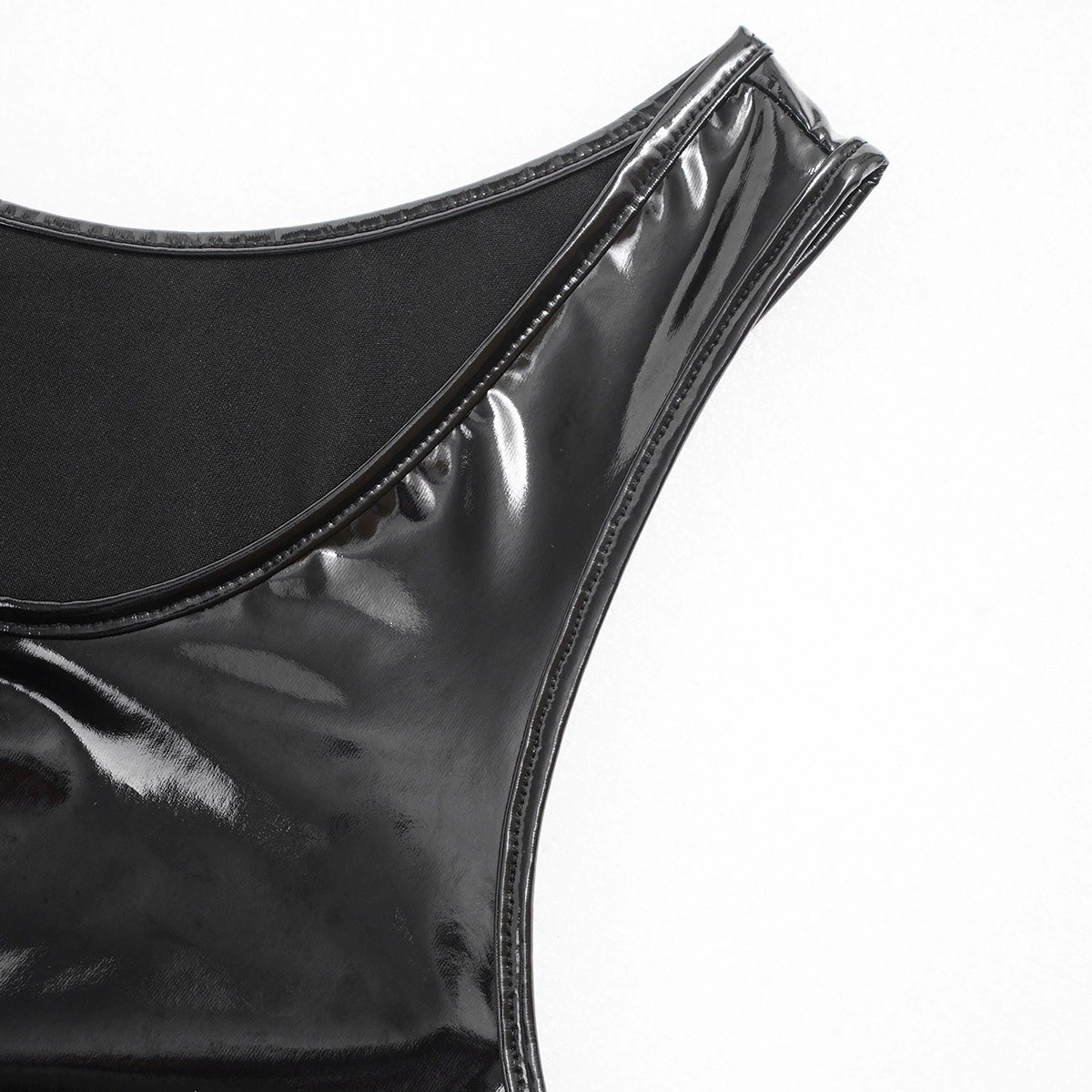 Women's Fashion Patent Leather Tank Top with Zipper / U Neck Sleeveless Tops for Pole Dancing - HARD'N'HEAVY