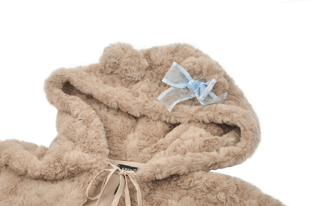 Women's Faux Fur Hooded Warm Cape with Bear Ears