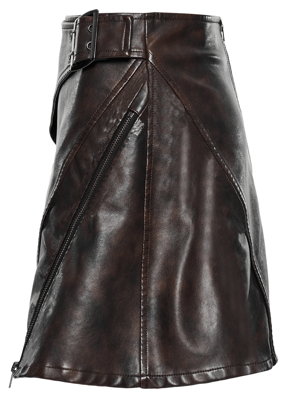 Women's Faux Leather Mini Skirt with Side Buckle and Zippers