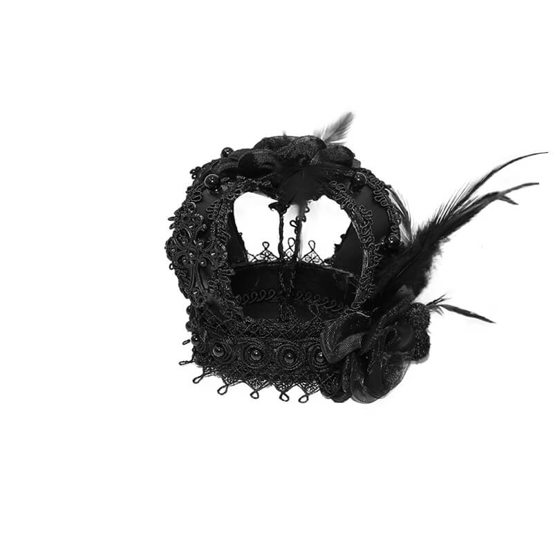 Women's Floral Lace Jewels Feather Mini Hat / Gothic Black Hat with Clip - HARD'N'HEAVY